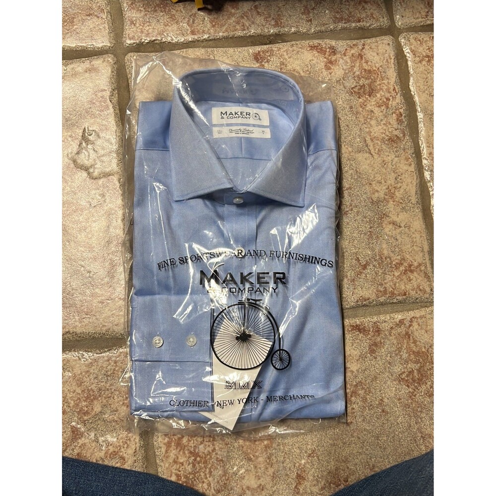maker and company mens dress shirt new blue 15 1/2x32/33